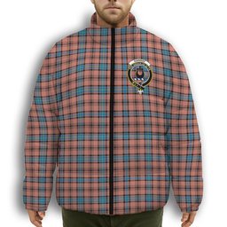 ScotsTee Shop Scottish Hannay Dress Modern Crest Tartan Collar Down Jacket Winter White Duck Down Plaid