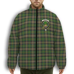 ScotsTee Shop Scottish Hamilton of Brandon Crest Tartan Collar Down Jacket Winter White Duck Down Plaid