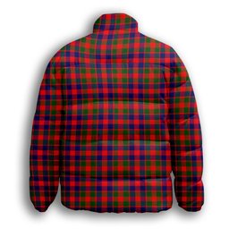 ScotsTee Shop Scottish Gow of Skeoch Crest Tartan Collar Down Jacket Winter White Duck Down Plaid