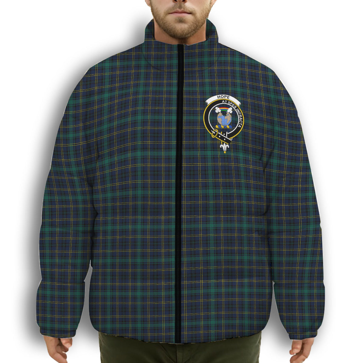ScotsTee Shop Scottish Hope Vere Modern Clan Crest Tartan Collar Down Jacket Winter White Duck Down Plaid