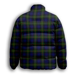 ScotsTee Shop Scottish Gunn Modern Crest Tartan Collar Down Jacket Winter White Duck Down Plaid