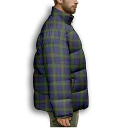 ScotsTee Shop Scottish Gunn Modern Crest Tartan Collar Down Jacket Winter White Duck Down Plaid