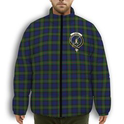 ScotsTee Shop Scottish Gunn Modern Crest Tartan Collar Down Jacket Winter White Duck Down Plaid