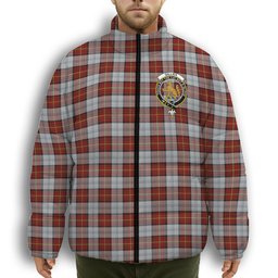ScotsTee Shop Scottish Gillies Red Dress Crest Tartan Collar Down Jacket Winter White Duck Down Plaid