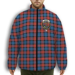 ScotsTee Shop Scottish Graham of Menteith Red Ancient Crest Tartan Collar Down Jacket Winter White Duck Down Plaid