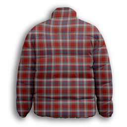 ScotsTee Shop Scottish Drummond of Perth Dress 2 Crest Tartan Collar Down Jacket Winter White Duck Down Plaid
