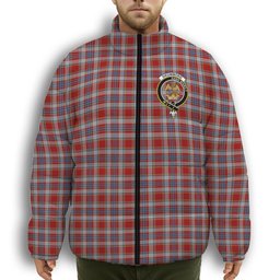 ScotsTee Shop Scottish Drummond of Perth Dress 2 Crest Tartan Collar Down Jacket Winter White Duck Down Plaid