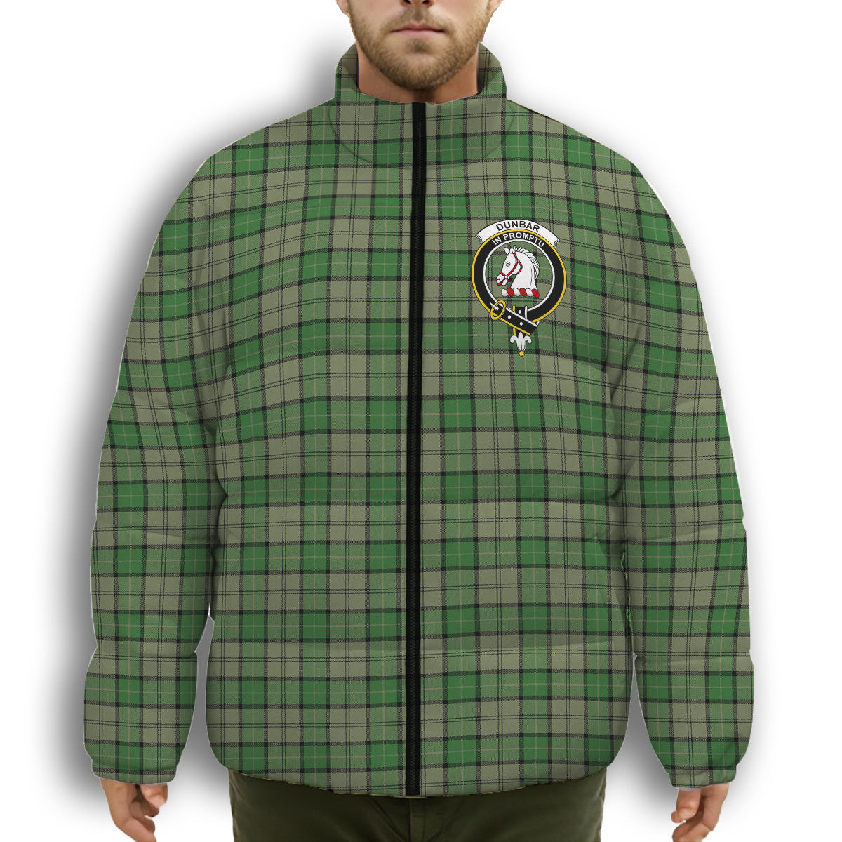 ScotsTee Shop Scottish Dunbar Hunting Ancient Crest Tartan Collar Down Jacket Winter White Duck Down Plaid