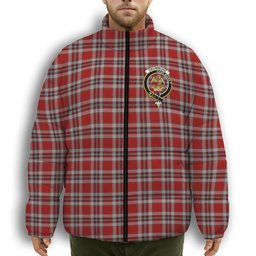 ScotsTee Shop Scottish Drummond of Perth Dress Crest Tartan Collar Down Jacket Winter White Duck Down Plaid