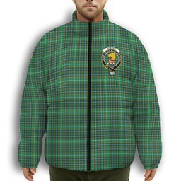 ScotsTee Shop Scottish Foster Hunting Modern Crest Tartan Collar Down Jacket Winter White Duck Down Plaid