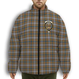 ScotsTee Shop Scottish Gordon dress 5 Crest Tartan Collar Down Jacket Winter White Duck Down Plaid