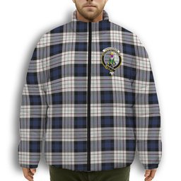 ScotsTee Shop Scottish Fergusson Dress Crest Tartan Collar Down Jacket Winter White Duck Down Plaid