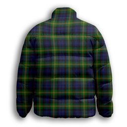 ScotsTee Shop Scottish Gordon of Esselmont Crest Tartan Collar Down Jacket Winter White Duck Down Plaid