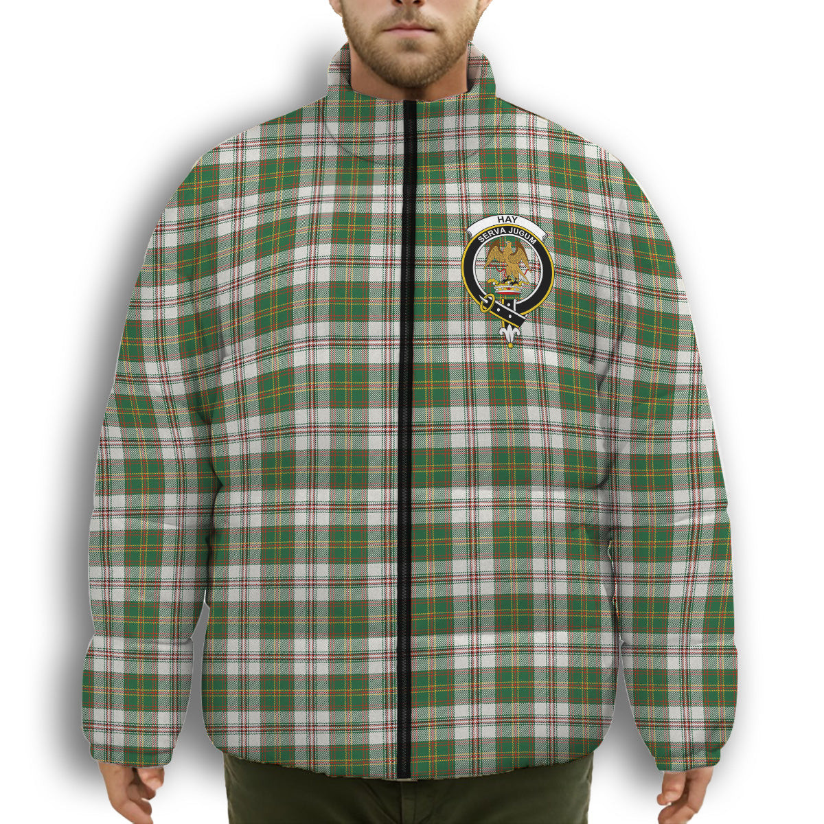 ScotsTee Shop Scottish Hay Dress Ancient Crest Tartan Collar Down Jacket Winter White Duck Down Plaid