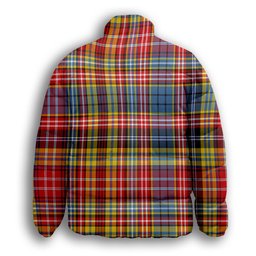 ScotsTee Shop Scottish Drummond of Strathallan Modern Crest Tartan Collar Down Jacket Winter White Duck Down Plaid
