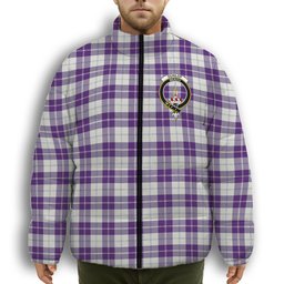 ScotsTee Shop Scottish Dunlop Dress Modern Crest Tartan Collar Down Jacket Winter White Duck Down Plaid