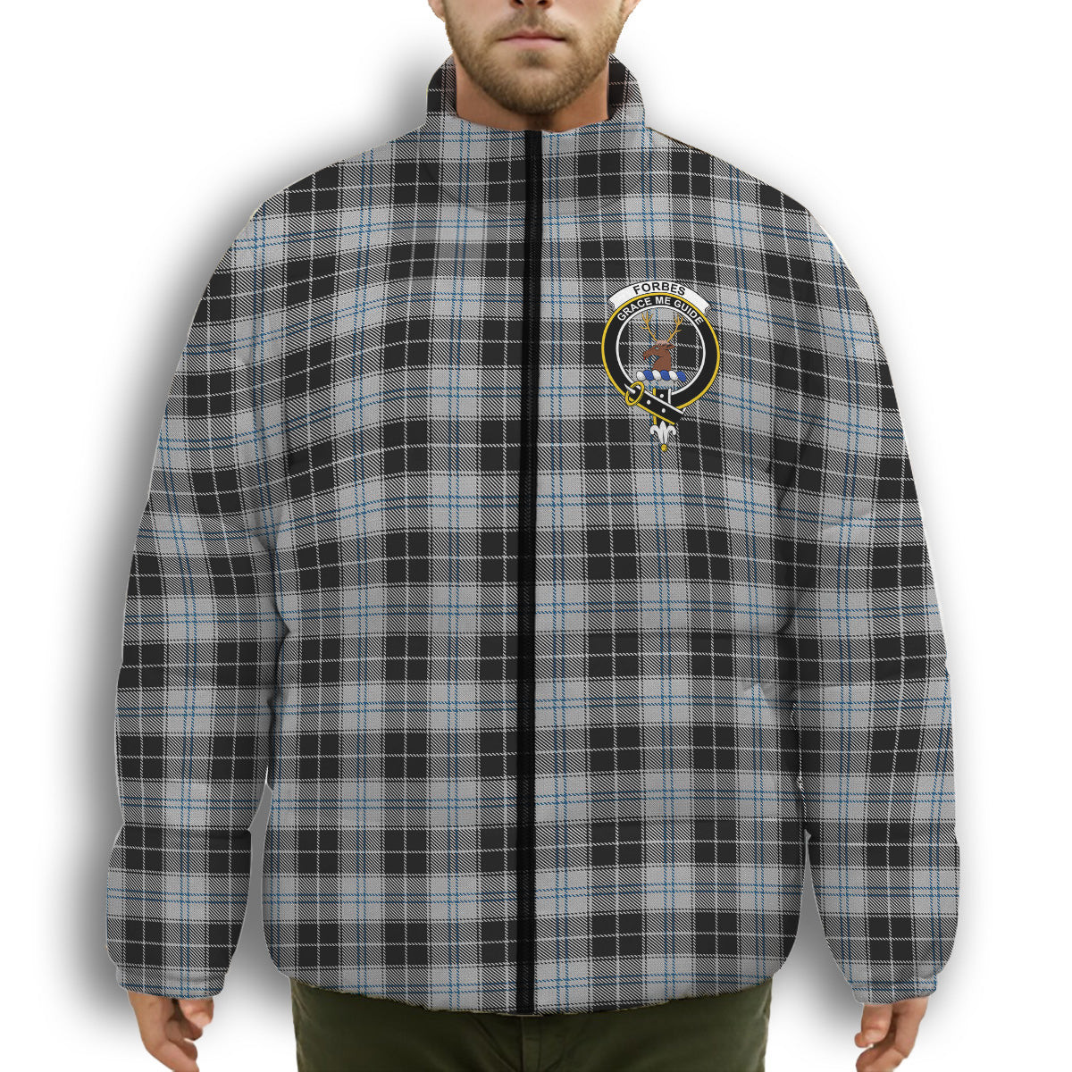 ScotsTee Shop Scottish Forbes Dress Originaux Crest Tartan Collar Down Jacket Winter White Duck Down Plaid