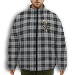 ScotsTee Shop Scottish Forbes Dress Originaux Crest Tartan Collar Down Jacket Winter White Duck Down Plaid