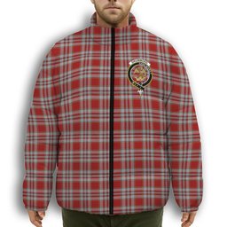 ScotsTee Shop Scottish Drummond of Perth Dress 3 Crest Tartan Collar Down Jacket Winter White Duck Down Plaid