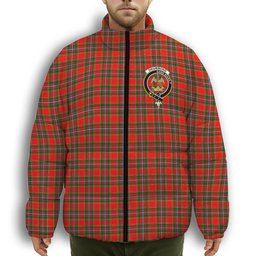 ScotsTee Shop Scottish Drummond of Perth Crest Tartan Collar Down Jacket Winter White Duck Down Plaid