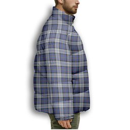 ScotsTee Shop Scottish Gillies Dress Blue Crest Tartan Collar Down Jacket Winter White Duck Down Plaid