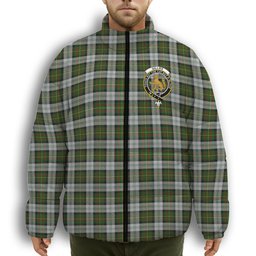ScotsTee Shop Scottish Gillies Dress Green Crest Tartan Collar Down Jacket Winter White Duck Down Plaid