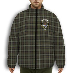 ScotsTee Shop Scottish Forbes of Druminnor Crest Tartan Collar Down Jacket Winter White Duck Down Plaid