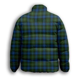 ScotsTee Shop Scottish Ferguson of Atholl Crest Tartan Collar Down Jacket Winter White Duck Down Plaid