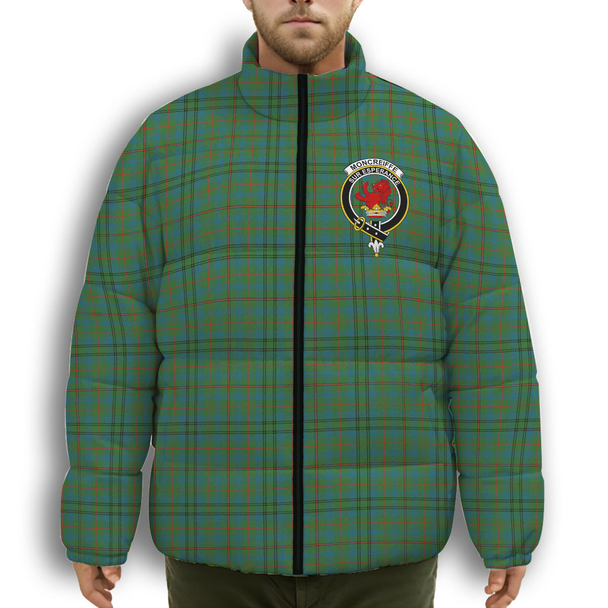 ScotsTee Shop Scottish Moncreiffe of Atholl Ancient Crest Tartan Collar Down Jacket Winter White Duck Down Plaid