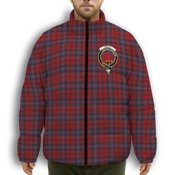 ScotsTee Shop Scottish Kelly of Sleat Red Crest Tartan Collar Down Jacket Winter White Duck Down Plaid