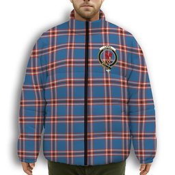 ScotsTee Shop Scottish Laing of Archiestown Ancient Crest Tartan Collar Down Jacket Winter White Duck Down Plaid