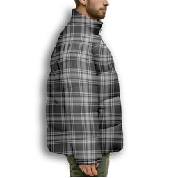 ScotsTee Shop Scottish Menzies Black and White Crest Tartan Collar Down Jacket Winter White Duck Down Plaid