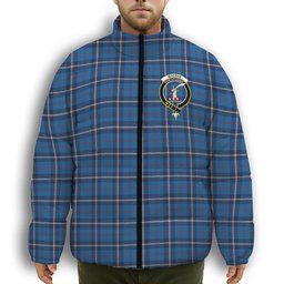 ScotsTee Shop Scottish MacRae of America Modern Crest Tartan Collar Down Jacket Winter White Duck Down Plaid