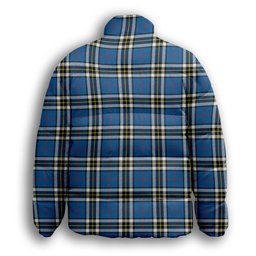 ScotsTee Shop Scottish Thompson Society Dress Blue Modern Crest Tartan Collar Down Jacket Winter White Duck Down Plaid