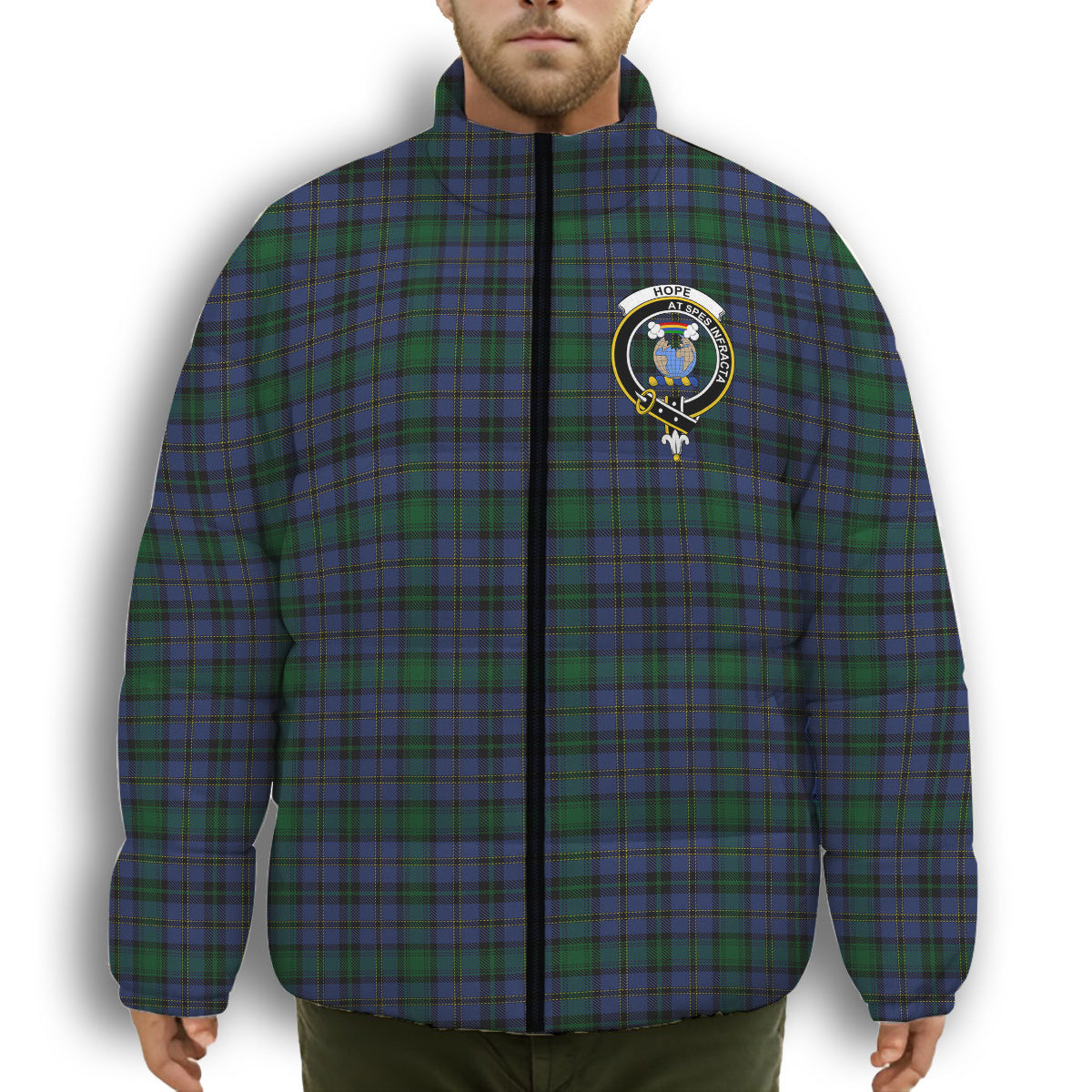 ScotsTee Shop Scottish Hope-Vere Weir Modern Crest Tartan Collar Down Jacket Winter White Duck Down Plaid