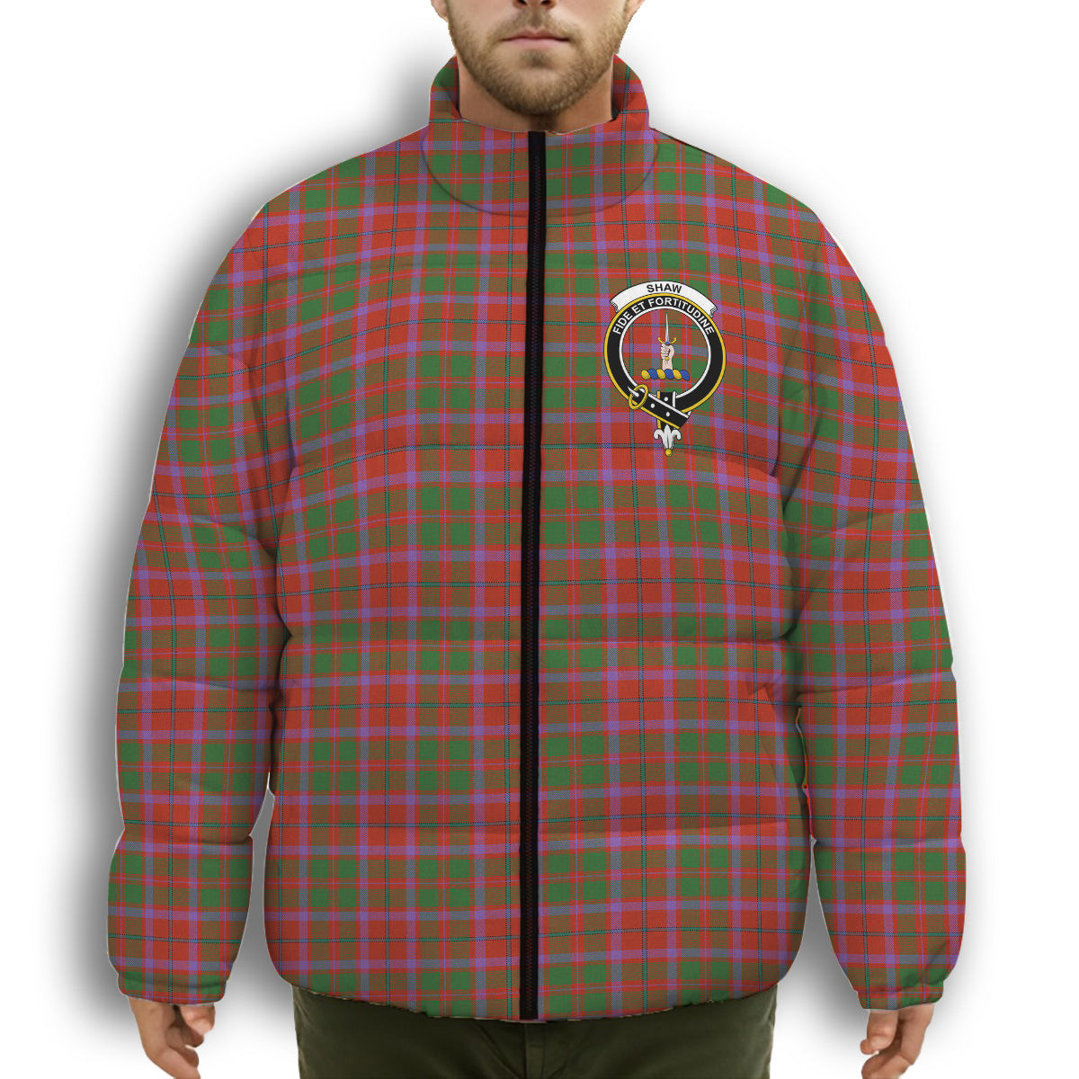 ScotsTee Shop Scottish Shaw of Tordarroch Ancient Crest Tartan Collar Down Jacket Winter White Duck Down Plaid