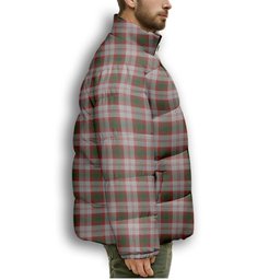 ScotsTee Shop Scottish Lindsay Dress Red Crest Tartan Collar Down Jacket Winter White Duck Down Plaid