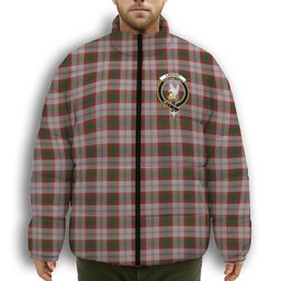 ScotsTee Shop Scottish Lindsay Dress Red Crest Tartan Collar Down Jacket Winter White Duck Down Plaid