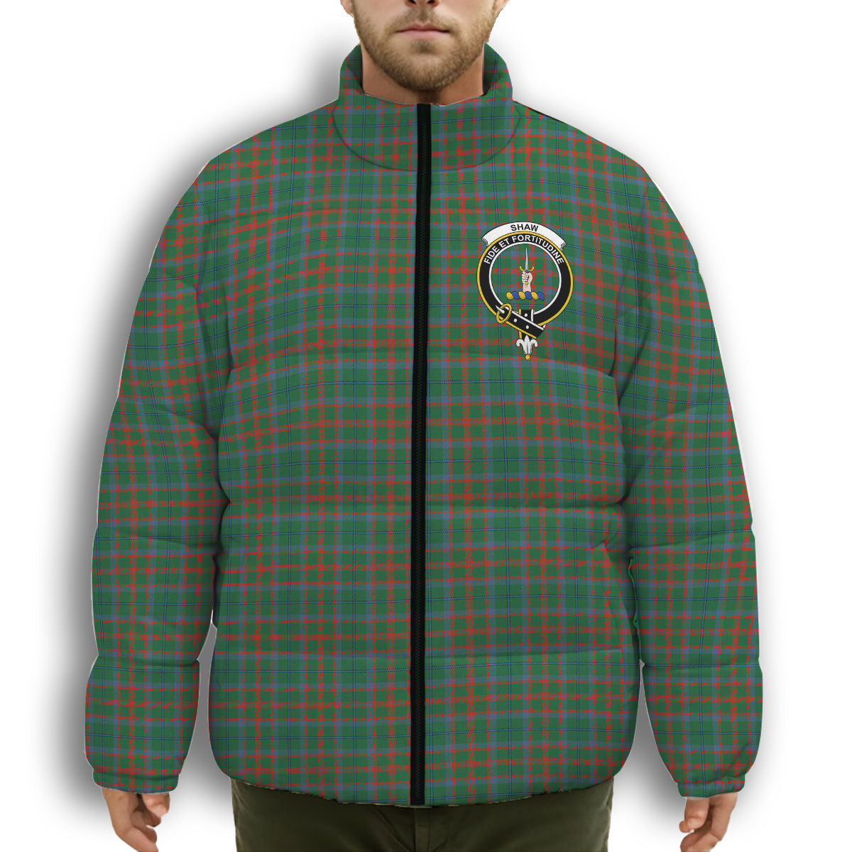 ScotsTee Shop Scottish Shaw of Tordarroch Hunting Ancient Crest Tartan Collar Down Jacket Winter White Duck Down Plaid