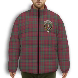 ScotsTee Shop Scottish McDonald of Glencoe Modern Crest Tartan Collar Down Jacket Winter White Duck Down Plaid