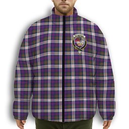 ScotsTee Shop Scottish MacDonald Dress Modern SC Crest Tartan Collar Down Jacket Winter White Duck Down Plaid