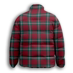 ScotsTee Shop Scottish MacLaine of Loch Buie Modern Crest Tartan Collar Down Jacket Winter White Duck Down Plaid