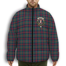 ScotsTee Shop Scottish Robertson of Struan Modern Crest Tartan Collar Down Jacket Winter White Duck Down Plaid