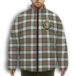 ScotsTee Shop Scottish Stewart Dress Ancient Crest Tartan Collar Down Jacket Winter White Duck Down Plaid
