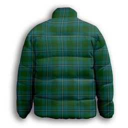 ScotsTee Shop Scottish Irvine of Bonshaw Crest Tartan Collar Down Jacket Winter White Duck Down Plaid