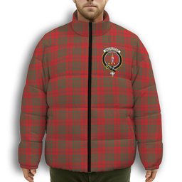 ScotsTee Shop Scottish MacAlister of Glenbarr Modern Crest Tartan Collar Down Jacket Winter White Duck Down Plaid