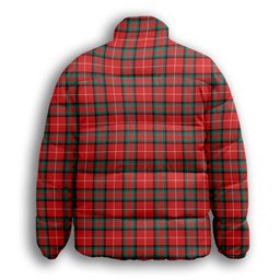 ScotsTee Shop Scottish Stewart (Stuart) of Bute Crest Tartan Collar Down Jacket Winter White Duck Down Plaid