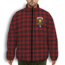 ScotsTee Shop Scottish McLeod of Raasay Highland Crest Tartan Collar Down Jacket Winter White Duck Down Plaid