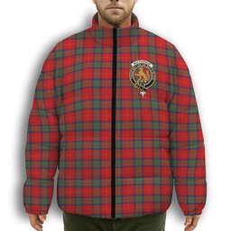 ScotsTee Shop Scottish MacPherson of Cluny Modern Crest Tartan Collar Down Jacket Winter White Duck Down Plaid