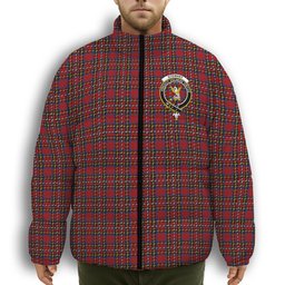 ScotsTee Shop Scottish Stewart Royal 1988 M&S Crest Tartan Collar Down Jacket Winter White Duck Down Plaid